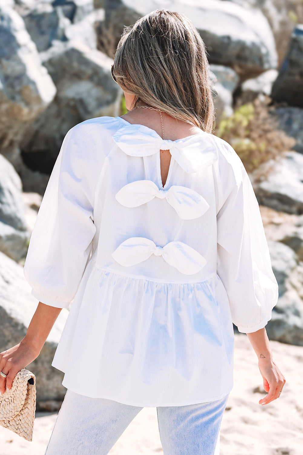 Paula Bow Knot Cutout Back Blouse