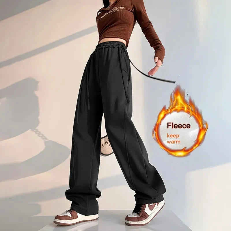 Gray High-Waist Loose Wide-Leg Straight Pants Women