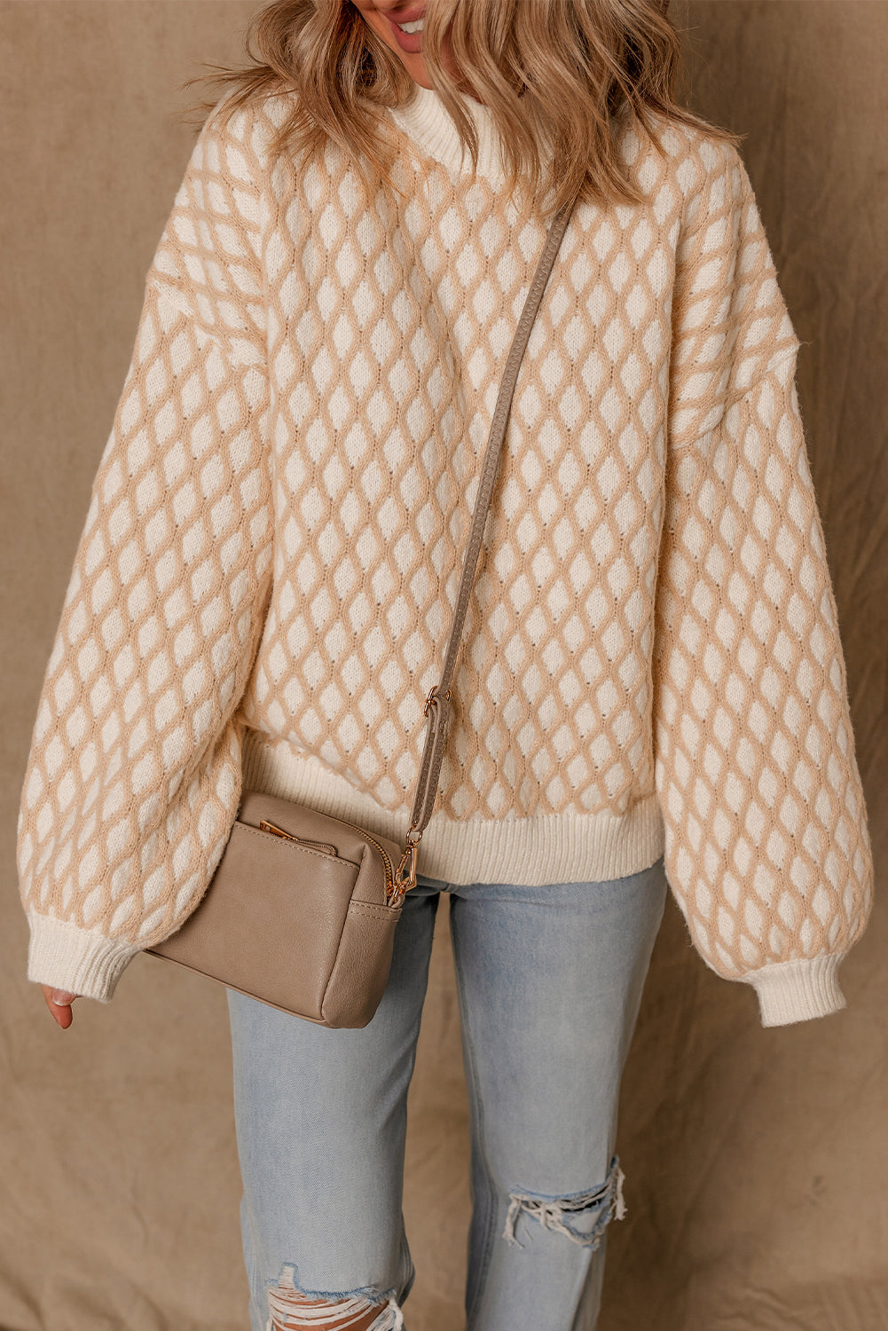 Ximena Rhombus Textured Knit Sweater