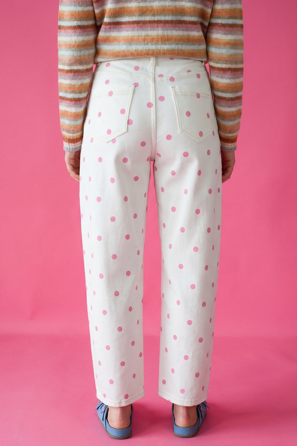 Brown Tailored Seam Polka Dot Print Barrel Casual Jeans