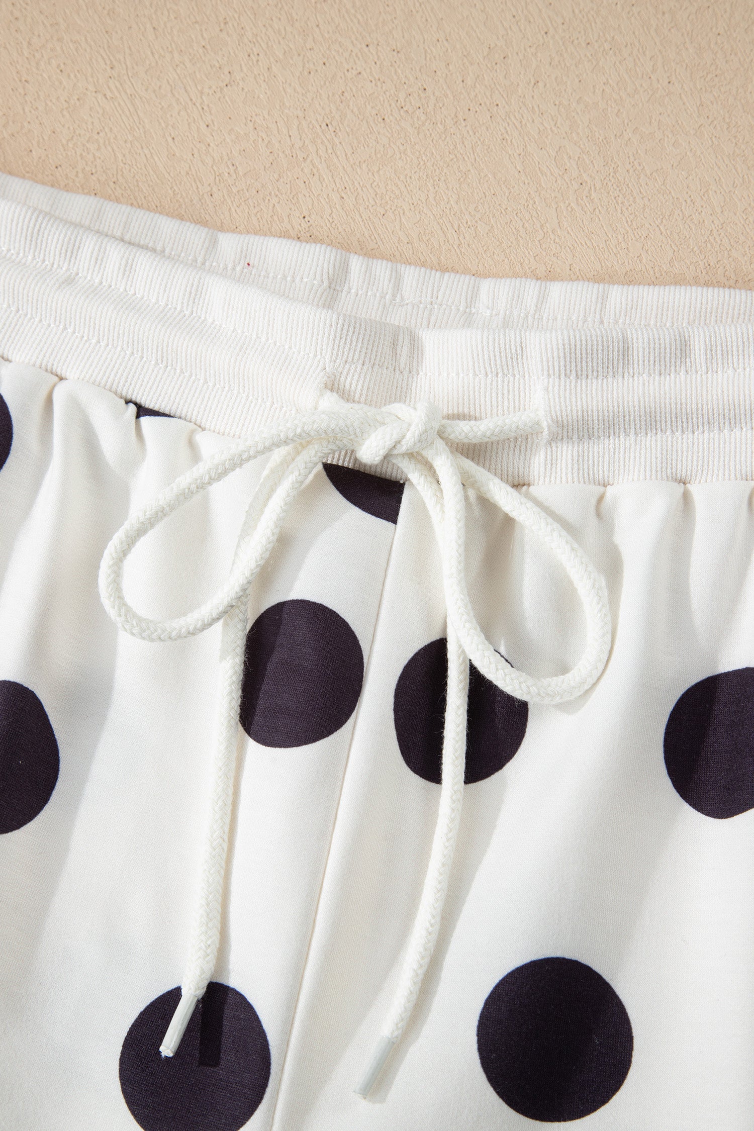 Pink Polka Dot Print Drop Shoulder Pullover Drawstring Shorts Set