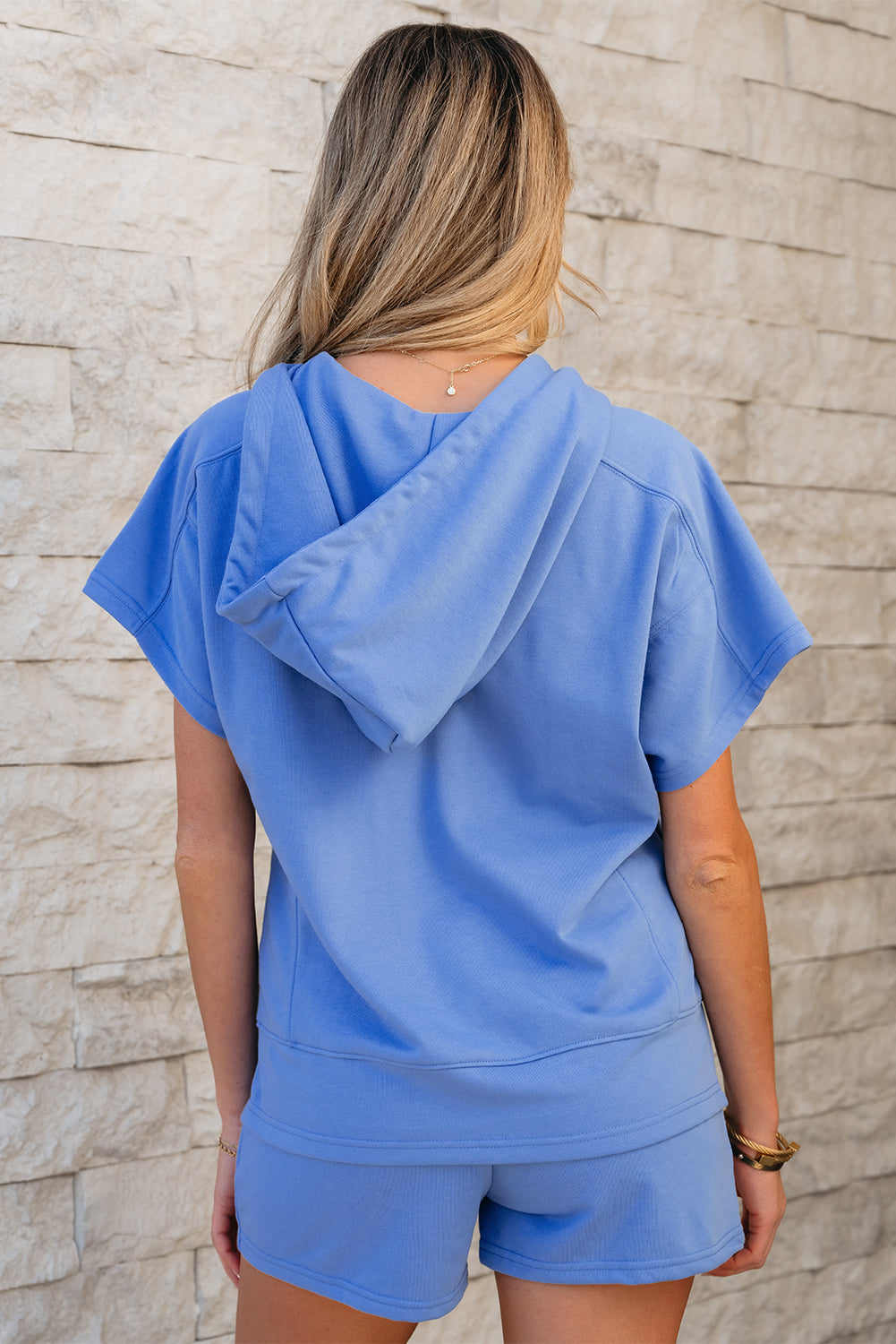 Karina Casual Zipped Short Sleeve Hoodie and Shorts Set