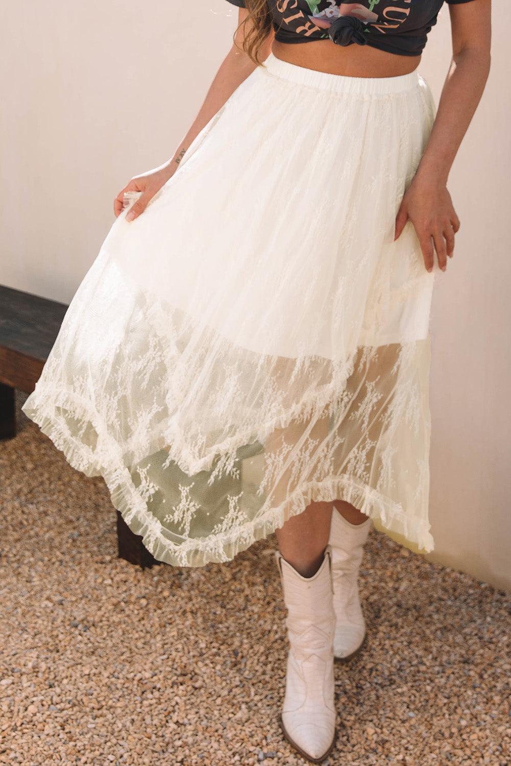 Aliza Lace Cascading Tiered High Waist Maxi Skirt