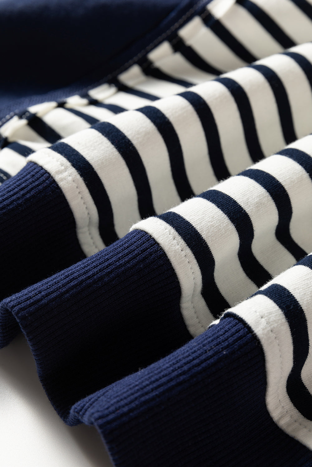 Blue Stripe Contrast Stitched Detail Color Block Patchwork Plus Size Sweatshirt