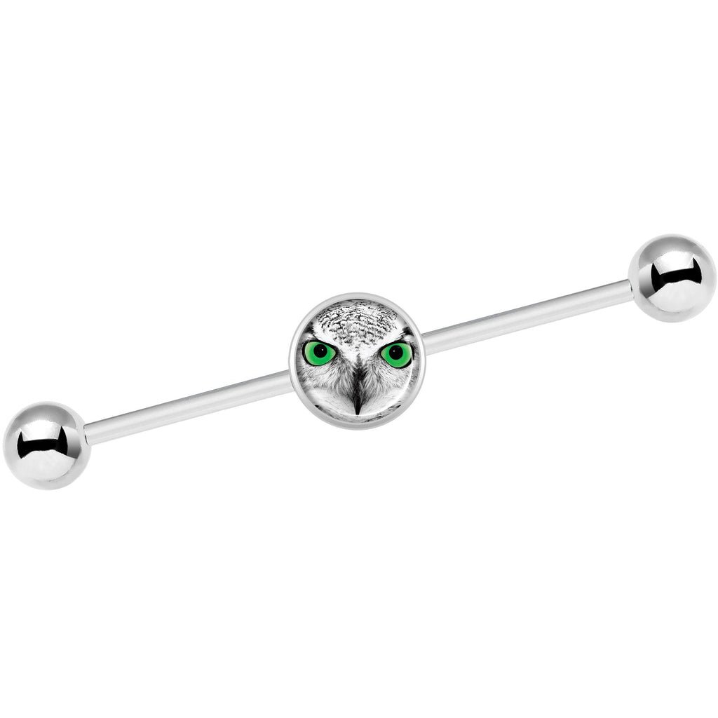 14G Black White Owl Industrial Barbell 37mm