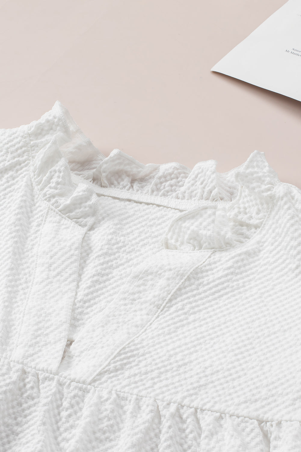 Eileen Ruffle Accent Flutter Sleeve Notch Neck Top