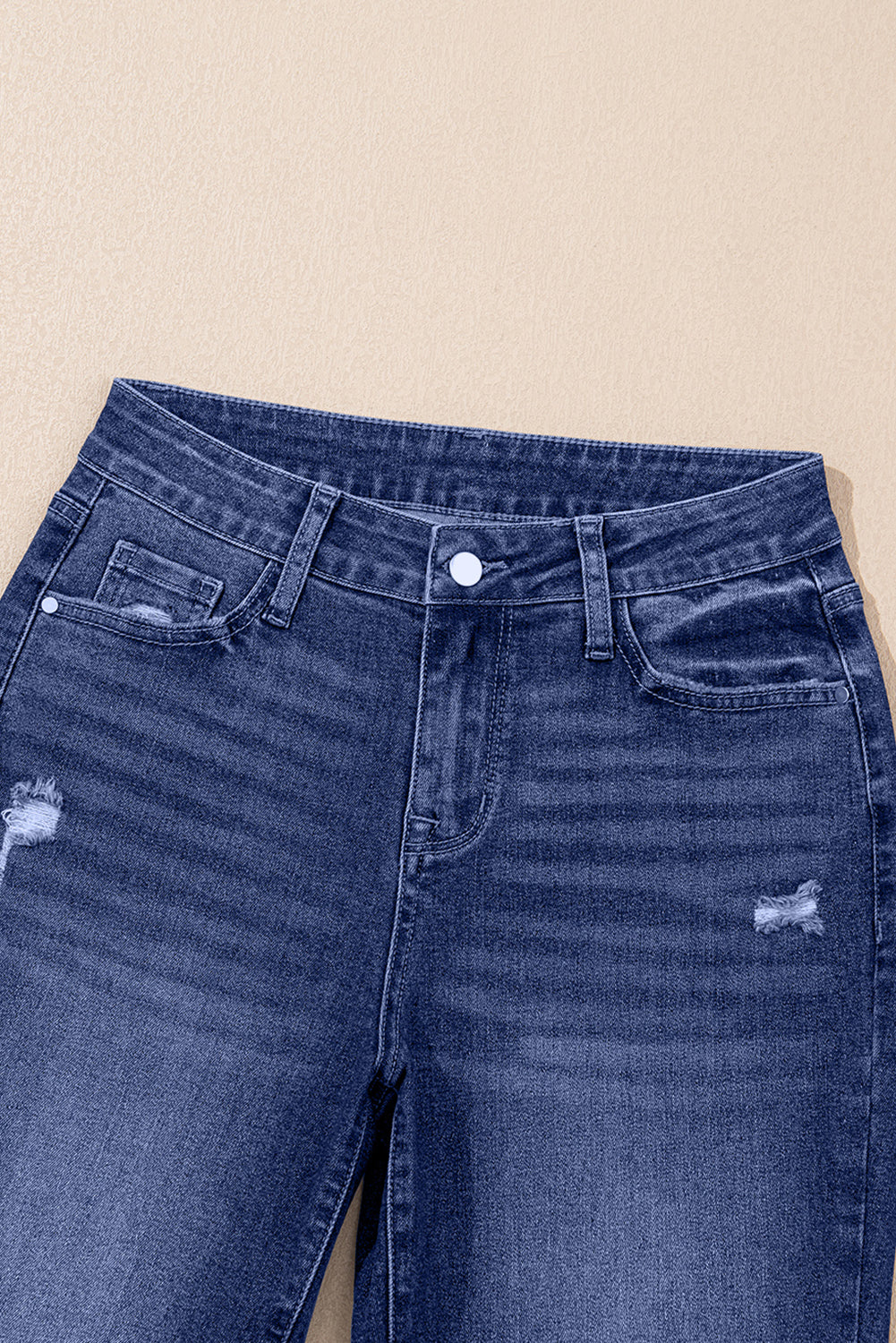 Jacy Cuffs Distressed Straight High Waist Jeans