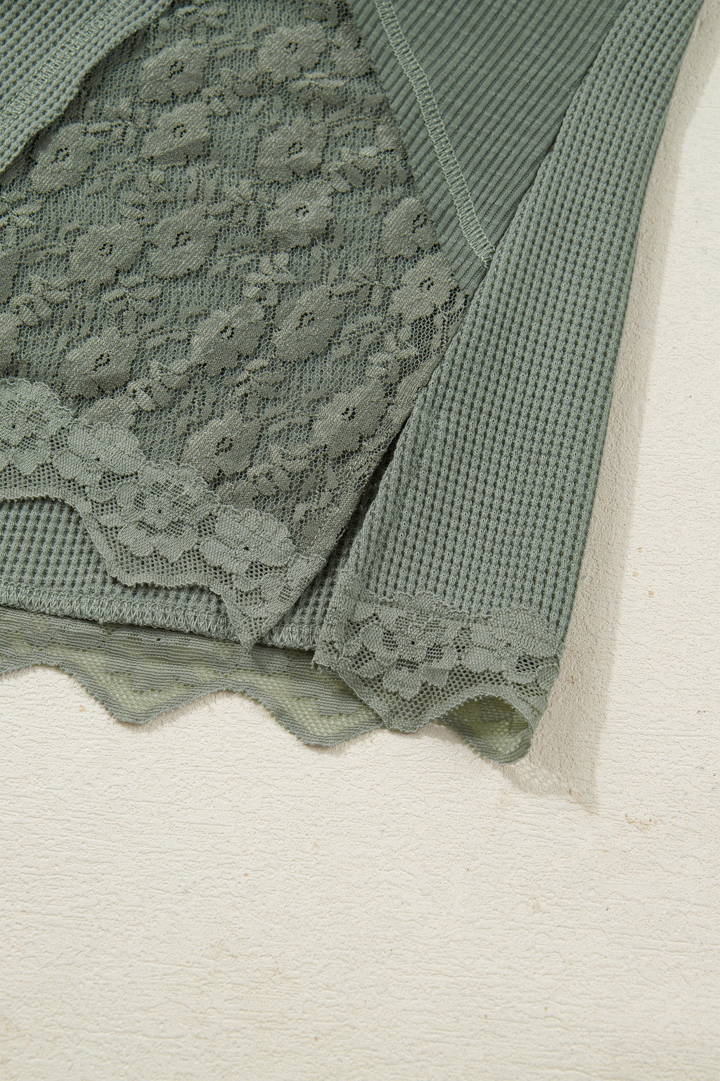 Miriam Ribbed Lace Patchwork Long Sleeve Top