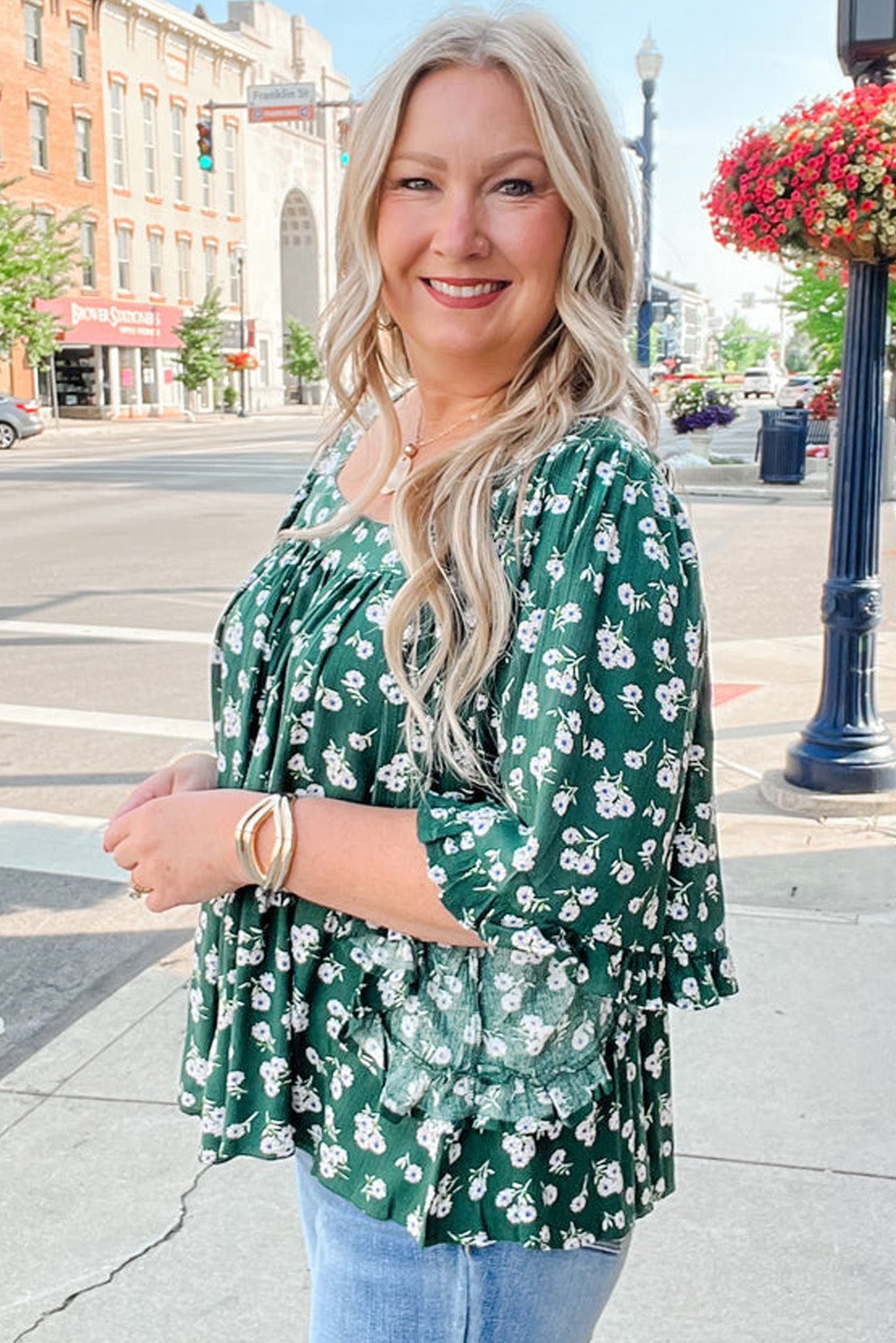 Adelynn Square Ruffled Trim PLUS Blouse