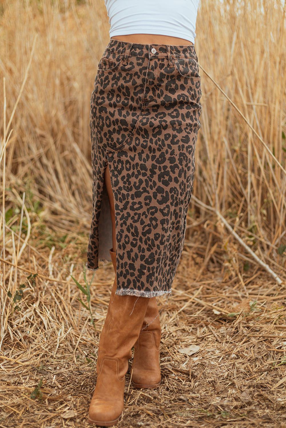 Jadecara Frayed Midi Skirt