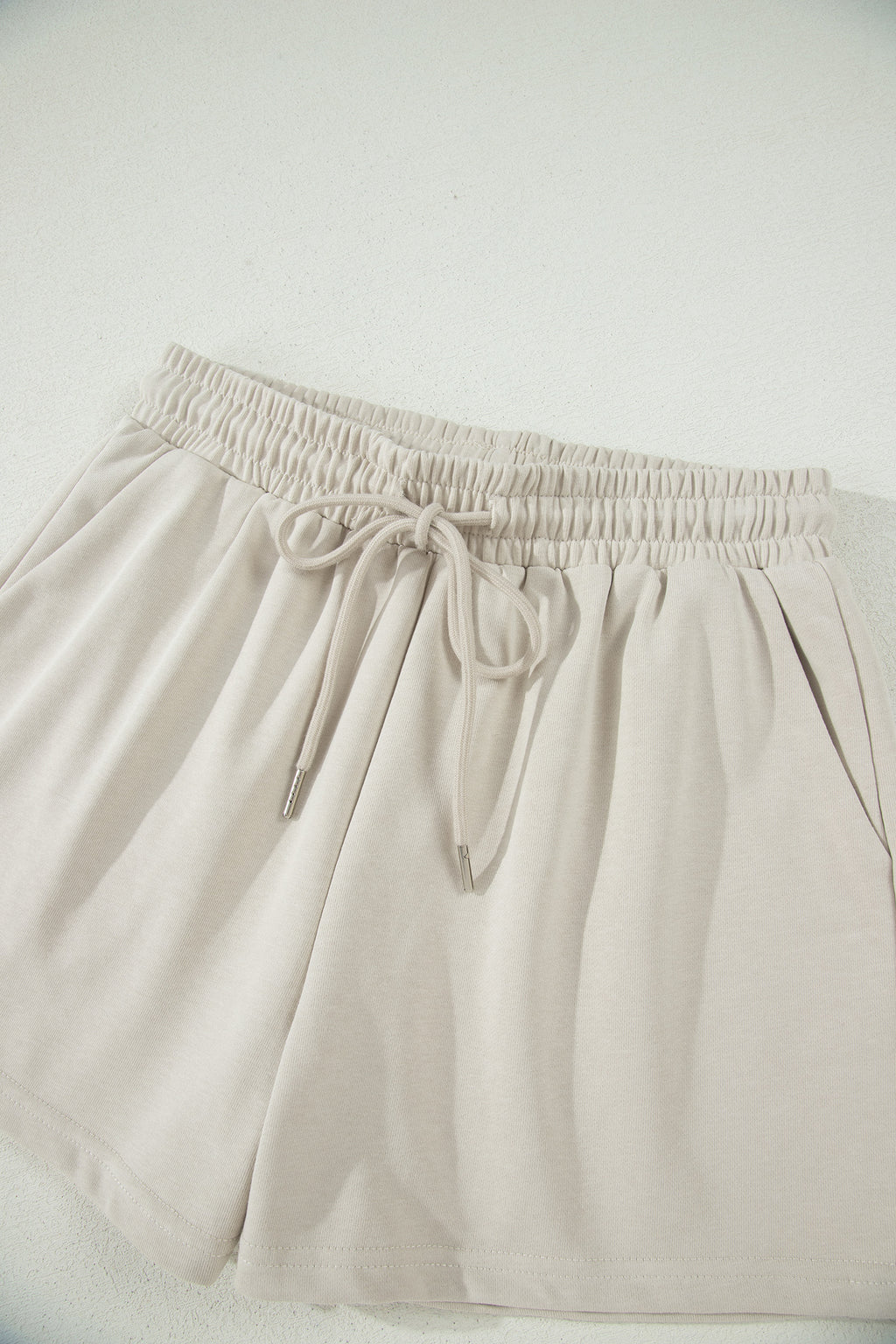 Light Blue Solid Color Puffy Loose Top Drawstring Shorts 2pcs Outfit