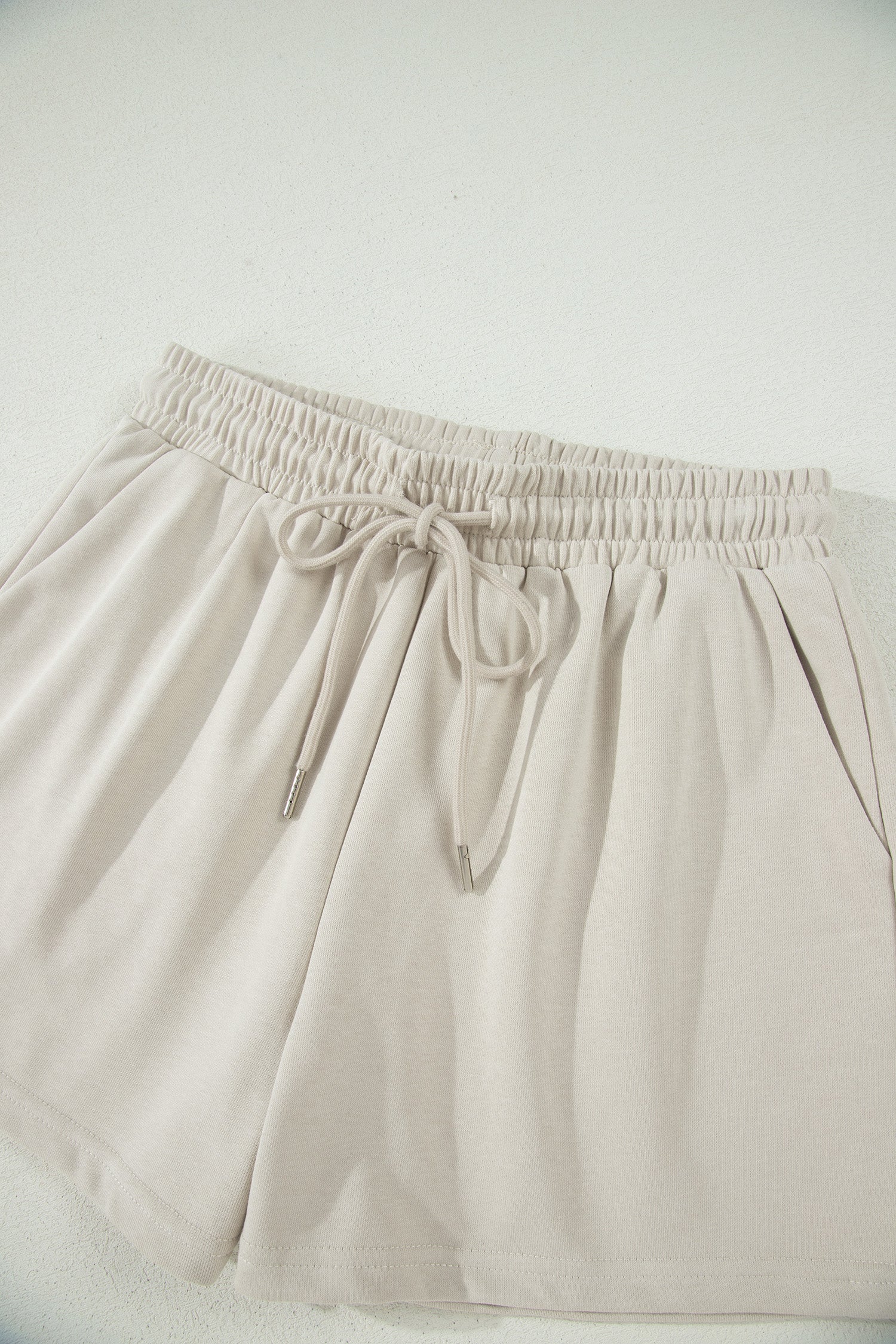 Light Blue Solid Color Puffy Loose Top Drawstring Shorts 2pcs Outfit