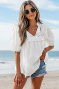 Ivory Embroidered Lace Tie Blouse