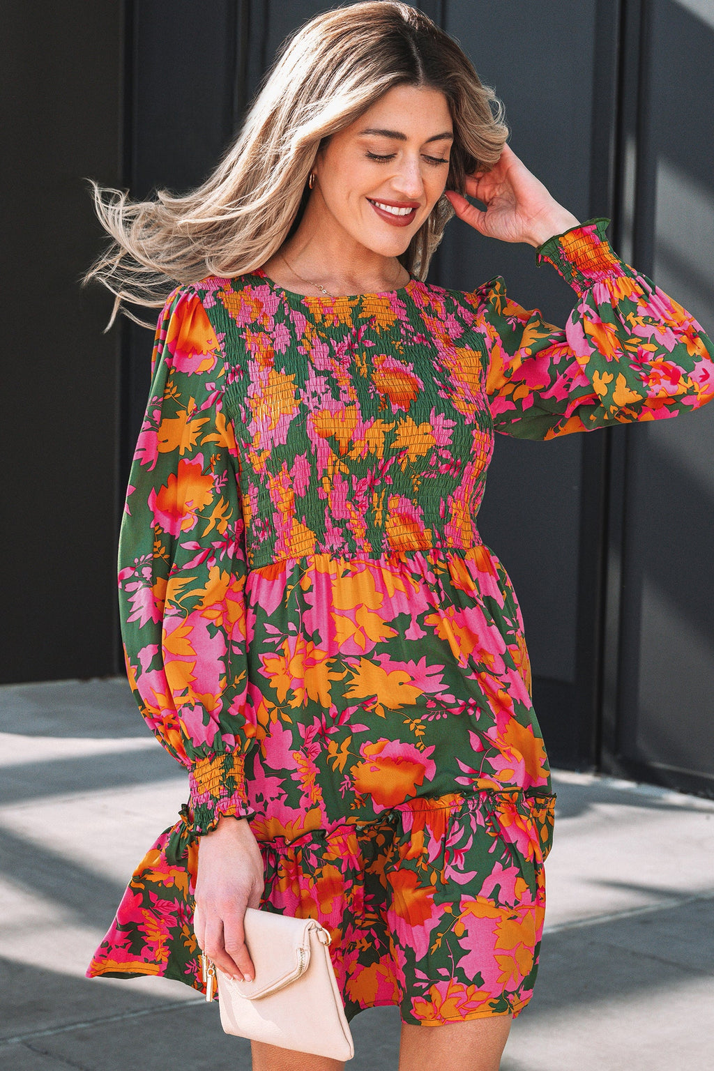 Anna Smocked Ruffled Mini Dress