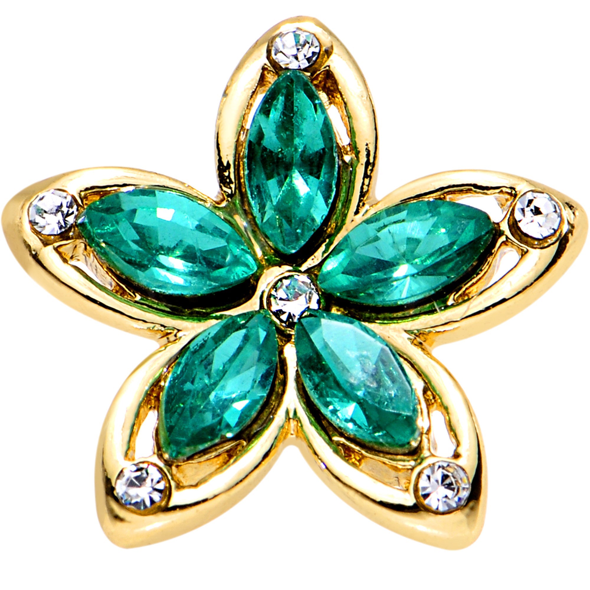 Green Gem Gold PVD Holiday Hibiscus Flower Tragus Cartilage Earring