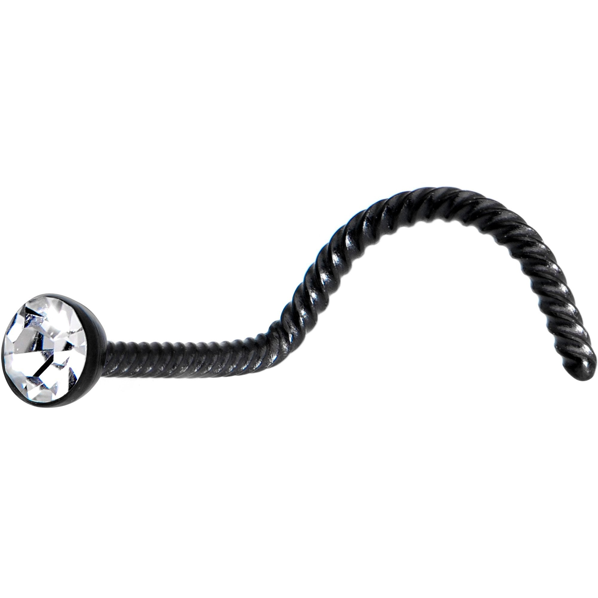Clear 2mm Gem Inlay Black IP Twisted Left Nose Screw