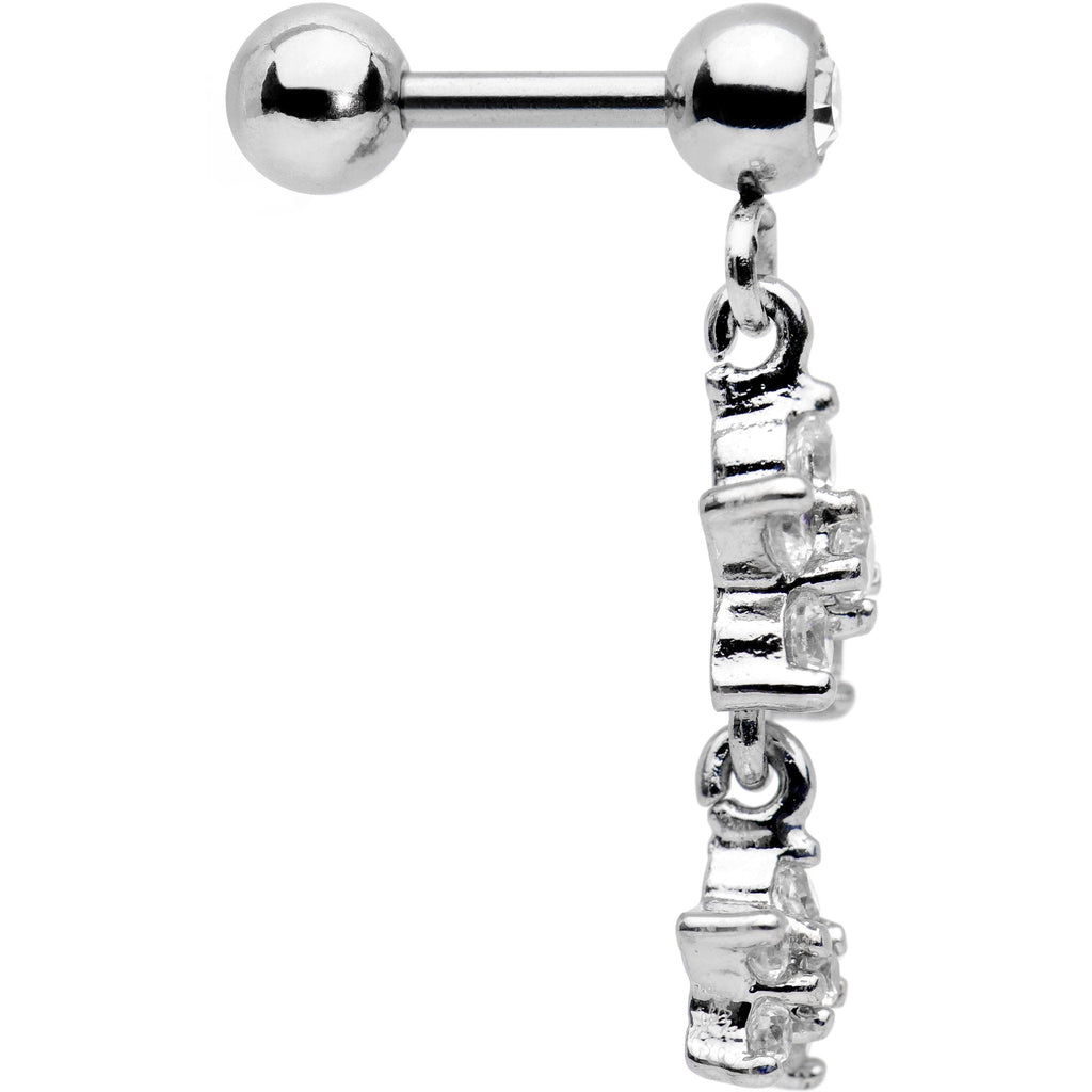 16G 1/4 Clear Gem Double Star Dangle Cartilage Tragus Earring