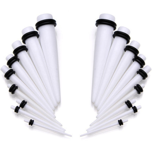 14 to 00G 18 Piece White Acrylic Ear Stretching Taper Kit Set