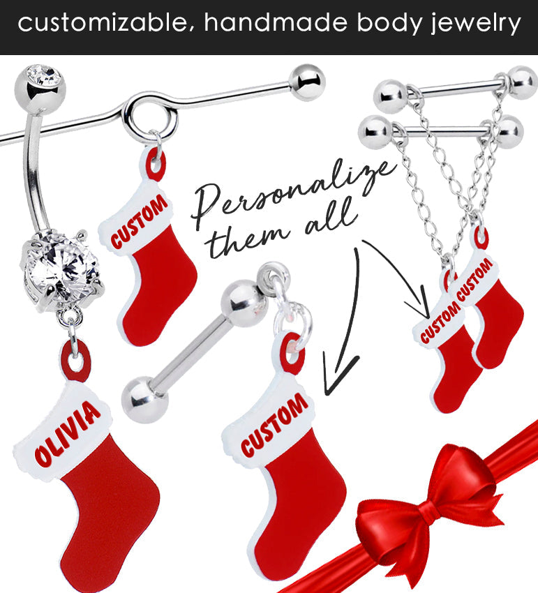 Clear Gem Custom Christmas Stocking Personalized Dangle Belly Ring